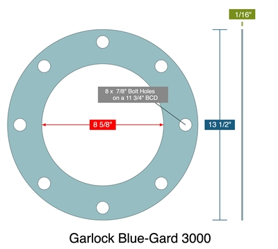 Garlock Blue-Gard 3000 - Full Face Gasket - 1/16" Thick 8" 150# PSA one side for strainers