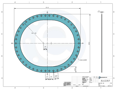 Garlock Blue-Gard 3000 -  1/8" - Elliptical FF Gasket - 51" OD x 45" OD - Flange 4.5" 46 x .875" Holes Per Drawing BLV 121819