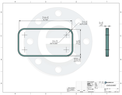 Garlock Blue-Gard 3000 -  Frame Gasket - 1/4" Thick - 59mm x 120.9 Inner Diameter - 1/4" Thick - 64mm x 125.9mm Outer Diameter -  1/2" Radius Corners