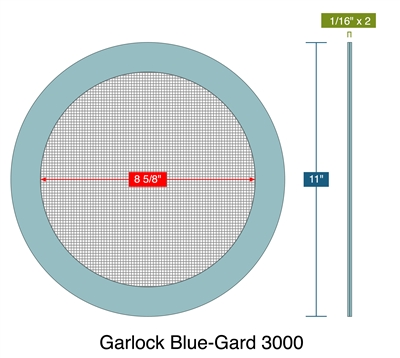 Garlock Blue-Gard 3000 -  1/8" Thick - Ring Strainer Gasket - 40 Mesh -150 Lb. - 8"