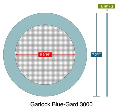 Garlock Blue-Gard 3000 - 2 x 1/16" Thick - Ring Strainer Gasket - 60 Mesh -150 Lb. - 5"