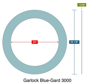 Garlock Blue-Gard 3000 -  1/16" Thick - Ring Gasket - 600 Lb. - 20"