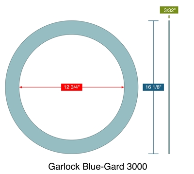 Garlock Blue-Gard 3000 - Ring Gasket -  3/32" Thick - 12" 150 Lb