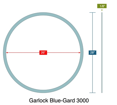 Garlock Blue-Gard 3000 - Ring Gasket -  1/8" Thick - 26" ID - 28" OD