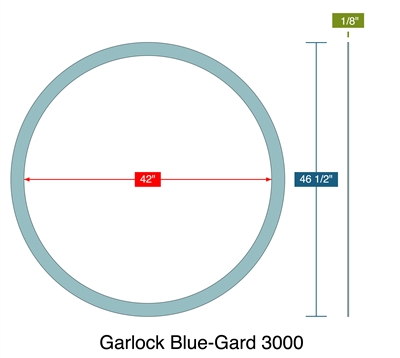 Garlock Blue-Gard 3000 -  1/8" Thick - Ring Gasket - 42" ID - 46.5" OD