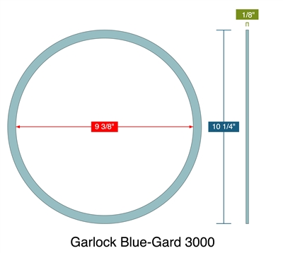 Garlock Blue-Gard 3000 - Ring Gasket -  1/8" Thick - 9.375" ID - 10.25" OD