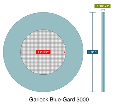Garlock Blue-Gard 3000 -  1/8" total thickness - Ring Strainer Gasket - 40 Mesh -150 Lb. - 1.5"