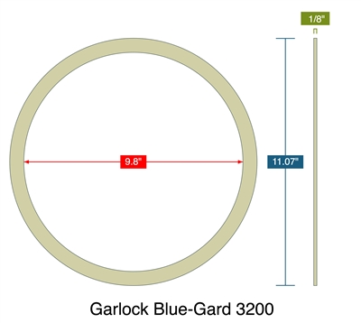 Garlock Blue-Gard 3200 - Ring Gasket -  1/8" Thick - 9.8" ID - 11.07" OD