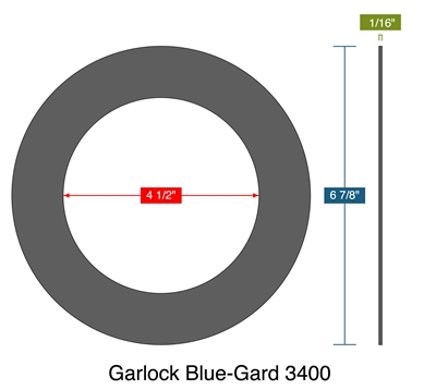 Garlock Blue-Gard 3400 -  1/16" Thick - Ring Gasket - 150 Lb. - 4"