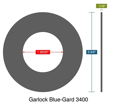 Garlock Blue-Gard 3400 -  1/16" Thick - Ring Gasket - 300/400/600 Lb. - 1.5"