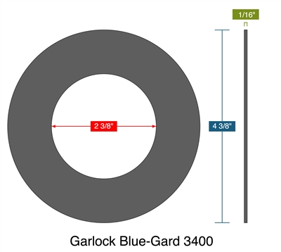 Garlock Blue-Gard 3400 -  1/16" Thick - Ring Gasket - 300/400/600 Lb. - 2"