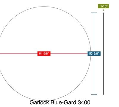 Garlock Blue-Gard 3400 -  1/16" Thick - Ring Gasket - 61.625" ID - 53.625" OD