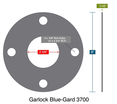 Garlock Blue-Gard 3700 -  1/16" Thick - Full Face Gasket - 150 Lb. - 2"