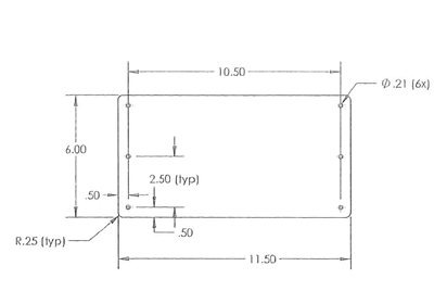 Black Silicone 80 Duro - .062" Thick - 6" x 11.5" - (6) .21" Bolt Holes - TSW8-A16-GSK