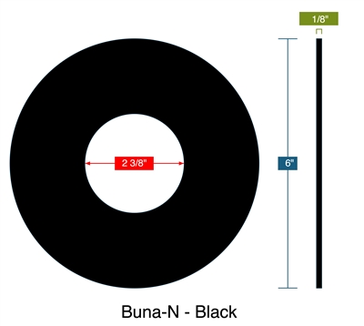 Buna-N Ring Gasket - 60 Durometer - 1â„8â€ Thick - 2-3/8â€ ID - 6" OD