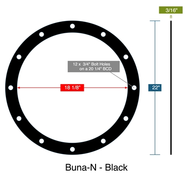 60 Duro Buna-N Custom Full face Gasket - 3/16" x 18.125" ID x 22" OD