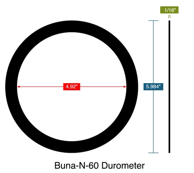 Buna-N-60 Durometer -  1/16" Thick - Ring Gasket - 4.92" ID - 5.984" OD