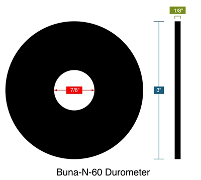 Buna-N-60 Durometer -  1/8" Thick - Ring Gasket - .875" ID - 3" OD