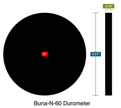 Buna-N-60 Durometer -  3/16" Thick - Ring Gasket - 0" ID - 2.31" OD
