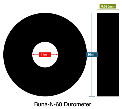 Buna-N-60 Durometer - 9.52mm Thick - Ring Gasket - 11mm ID - 36mm OD