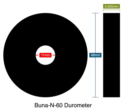 Buna-N-60 Durometer - 9.52mm Thick - Ring Gasket - 11mm ID - 48mm OD