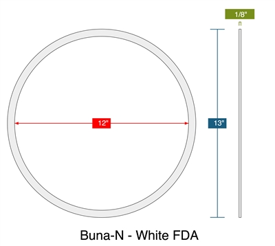 White FDA Buna-N 60 Durometer Custom Ring 1/8" x 12" x 13"