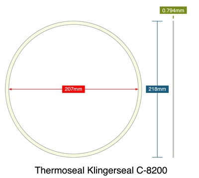Thermoseal Klingerseal C-8200 - 0.79mm Thick - Ring Gasket - 207mm ID - 218mm OD