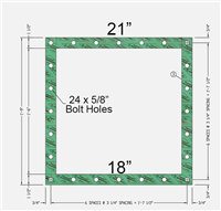 C-4401 Green N/A Custom Square Gasket - 1/16" Thick x 18"ID x 21"OD with (24) 5/8"BHs per drawing SC02-2