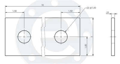 CalTran Neoprene Grade 3 -  1/4" Thick - 3" x 10" - 2 Holes