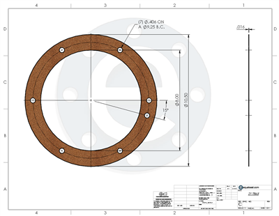 Cork/Nitrile Custom Gasket - 1/64" Thick - Per Drawing #217865