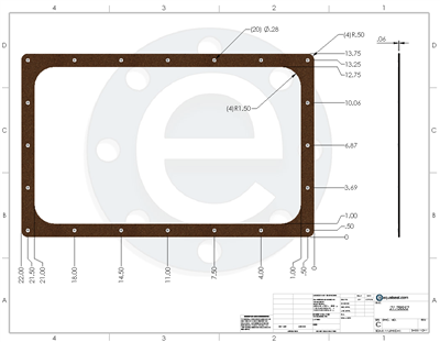 Cork/Nitrile Custom Gasket - 1/16" Thick - Per Drawing #2178852