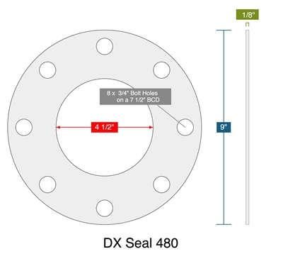 DX Seal 480 -  1/8" Thick - Full Face Gasket - 150 Lb. - 4"