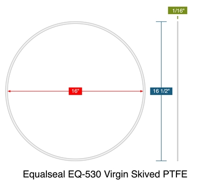 Virgin PTFE Custom Ring Gasket - 1/16" Thick x 16" x 16.5"