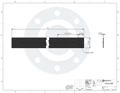 EPDM 60 Durometer - .094" Thick - 3.75" x 66" w/9 .344" Holes Per 19-076 JS 080