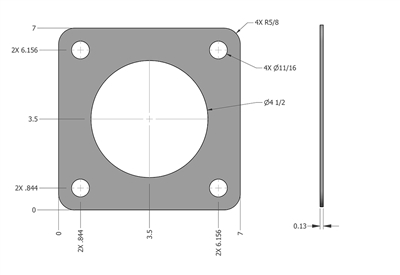 60 Durometer EPDM Rubber - PSA one side - 60 Durometer - 1/4" Thick- Custom Gasket per Drawing 26300050