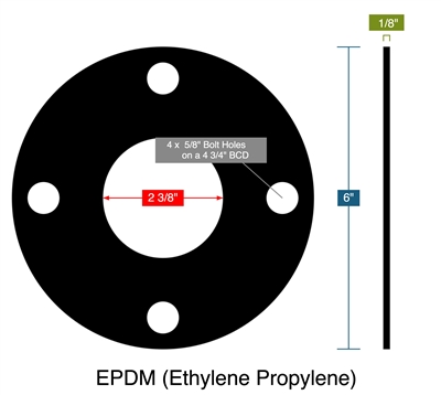 EPDM (Ethylene Propylene) -  1/8" Thick - Full Face Gasket - 150 Lb. - 2"