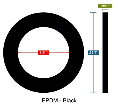 60 Duro EPDM Custom Gasket - 3/16" Thick x 1-3/4" ID x 2-3/4" OD