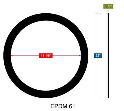 EPDM 61 -  1/4" Thick - Ring Gasket - 18.125" ID - 22" OD