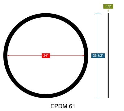 EPDM 61 - Ring Gasket -  1/4" Thick - 24" ID - 26.5" OD