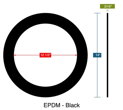 60 Duro EPDM Rubber Gasket PSA One Side - 10.5" ID x 14" OD x 3/16" Thick