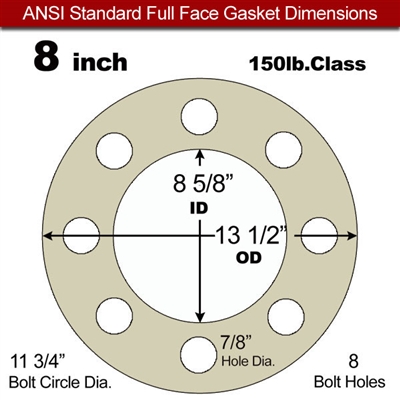 Equalseal EQ MicaSeal & Tang Core 1832T Full Face Gasket - 150 Lb. - 1/8" Thick - 8" Pipe