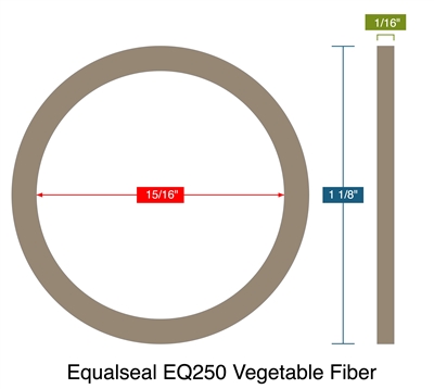 Equalseal EQ250 Vegetable Fiber -  1/16" Thick - Ring Gasket - 0.9375" ID - 1.125" OD