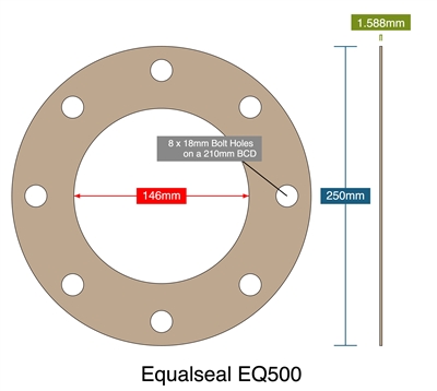 Equalseal EQ500 - 1.59mm Thick - Full Face Gasket - DN125 PN10/PN16