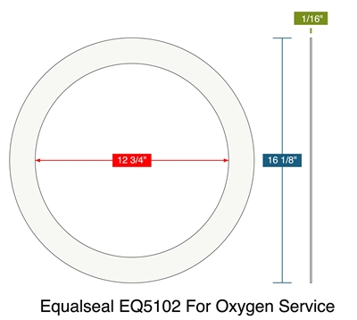 Equalseal EQ5102 For Oxygen Service -  1/16" Thick - Ring Gasket - 150 Lb. - 12"