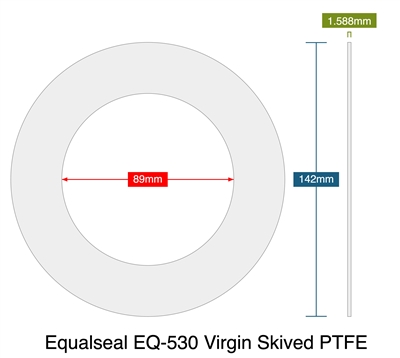 Equalseal EQ-530 Virgin Skived PTFE - 1.59mm Thick - Ring Gasket - DN80 PN10/PN16/PN25/PN40