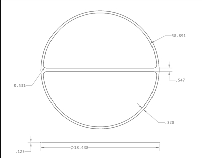 Equalseal EQ-530 Virgin Skived PTFE -  1/8" Thick - Ring Gasket - 17.782" ID - 18.438" OD - 0.547" Rib - Per Drawing #60220_Rev0