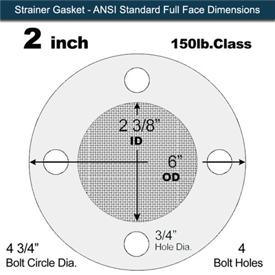 Equalseal EQ 535exp Strainer 150 lb. Full Face Gasket - 2" - 100 Mesh