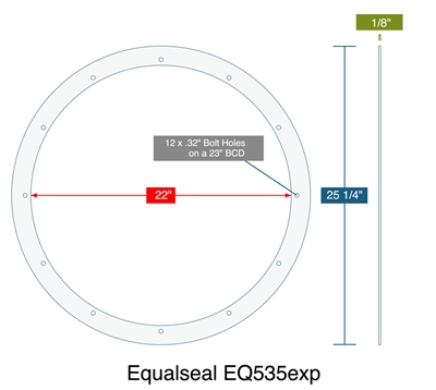 EQ 535 ePTFE Custom Full Face Gasket  - 1/8" Thick x 22" x 25.25"