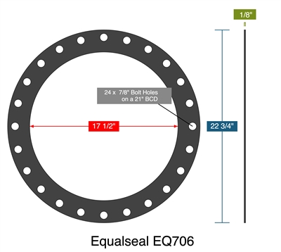 Equalseal EQ706 - Full Face Gasket -  1/8" Thick - 17.5" ID - 22.75" OD - 24 x .875" Holes on a 21" Bolt Circle Diameter