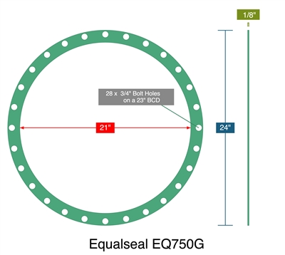 Equalseal EQ750G -  1/8" Thick - Full Face Gasket - 21" ID - 24" OD - 28 x 0.75" Holes on a 23" Bolt Circle Diameter